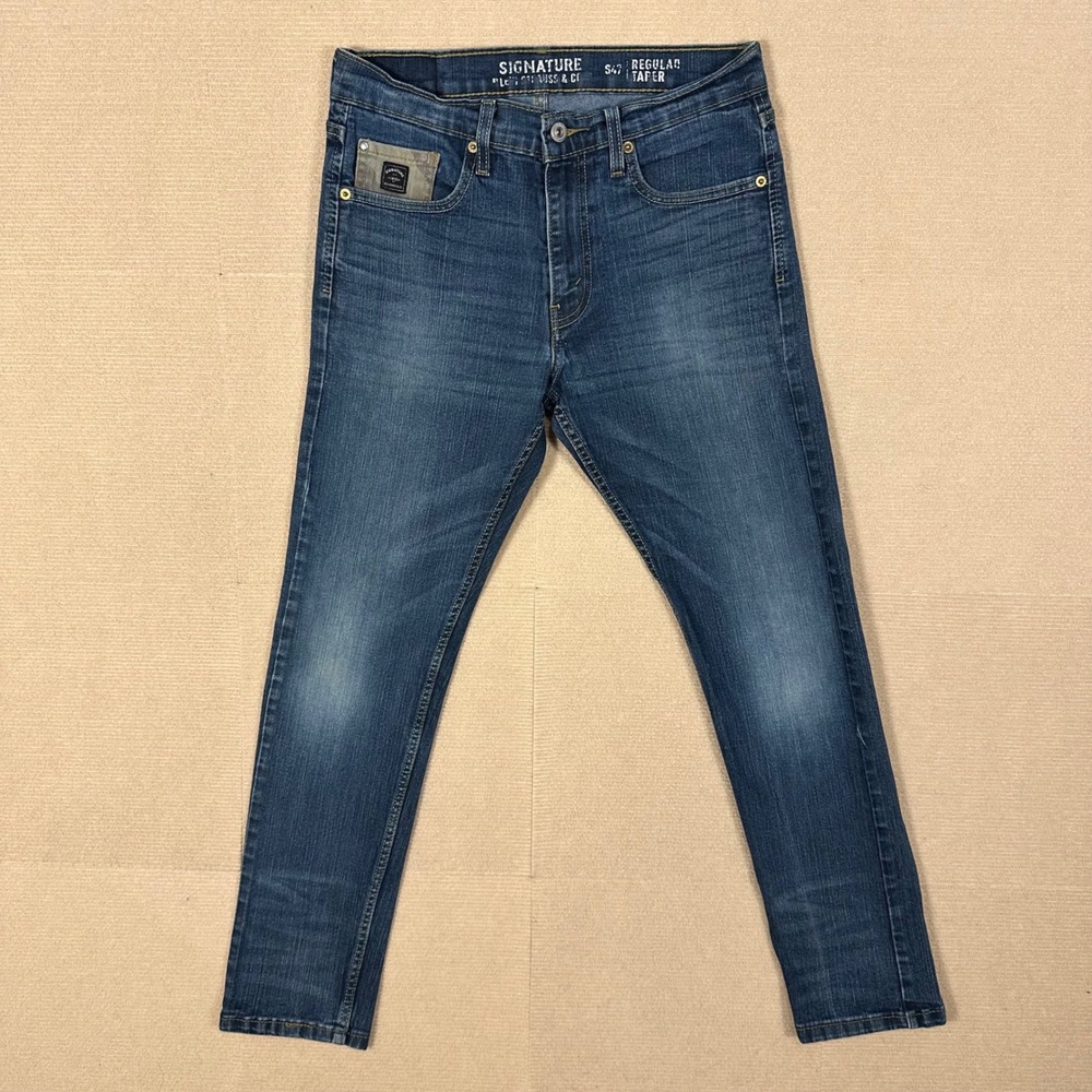 Levi's Signature Jeans Mens 29x30 Blue S47 Regular Taper Flap Pocket Dark Wash
